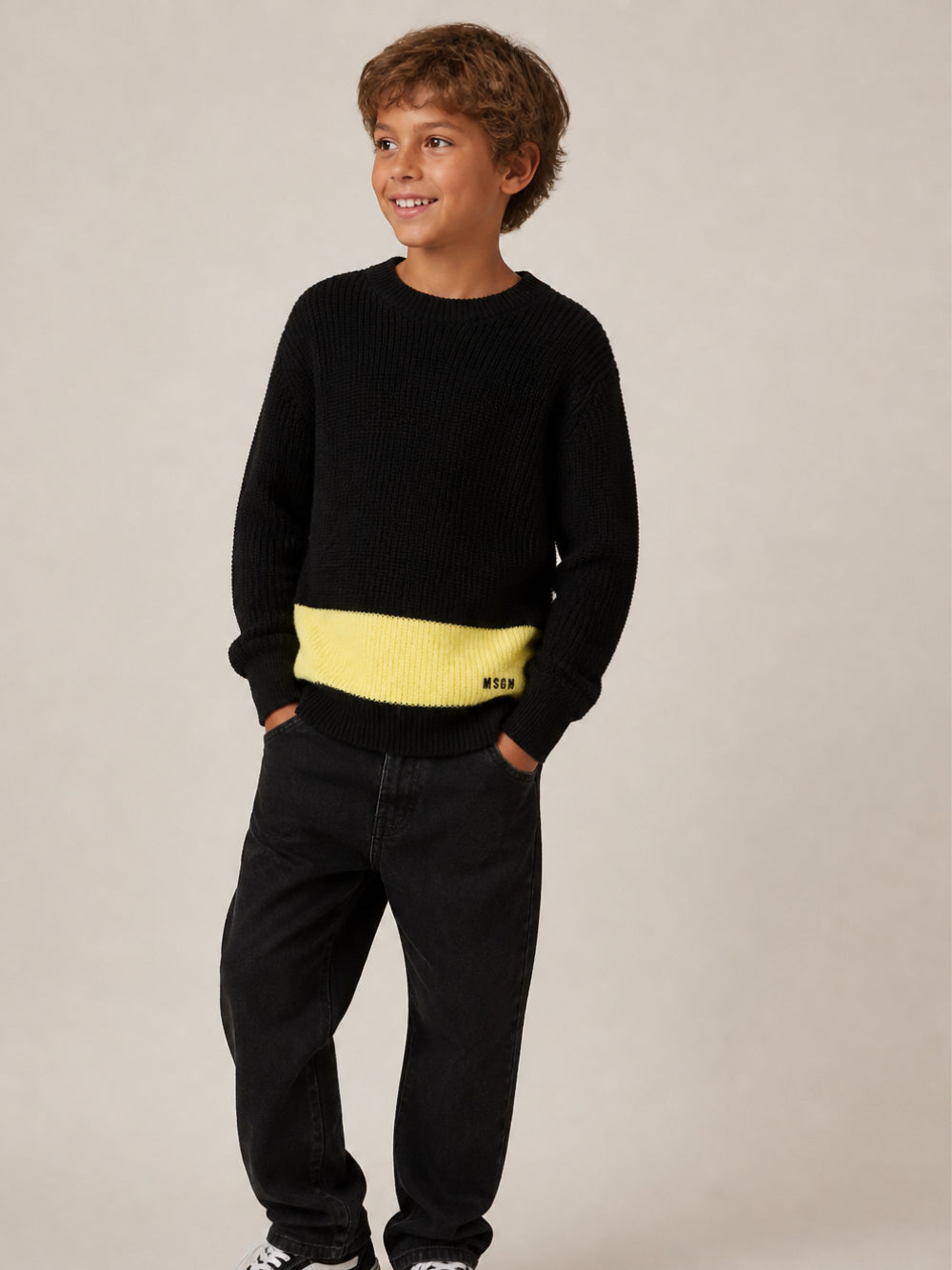 Maglione per bambino Msgm Kids nero con logo ricamato F6MSJBJP231 110 MSGM KIDS