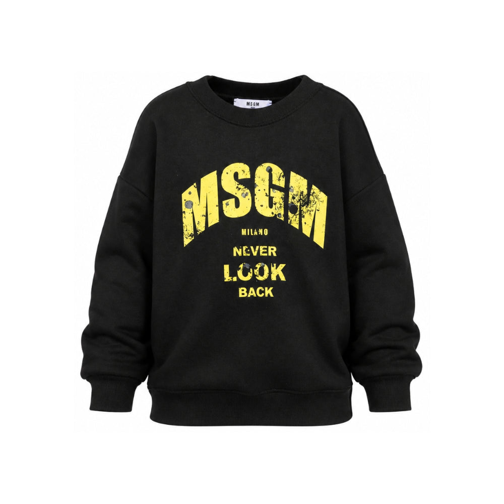 Felpa per bambino Msgm Kids nera con stampa logo sul davanti F6MSJBSW319 110 MSGM KIDS