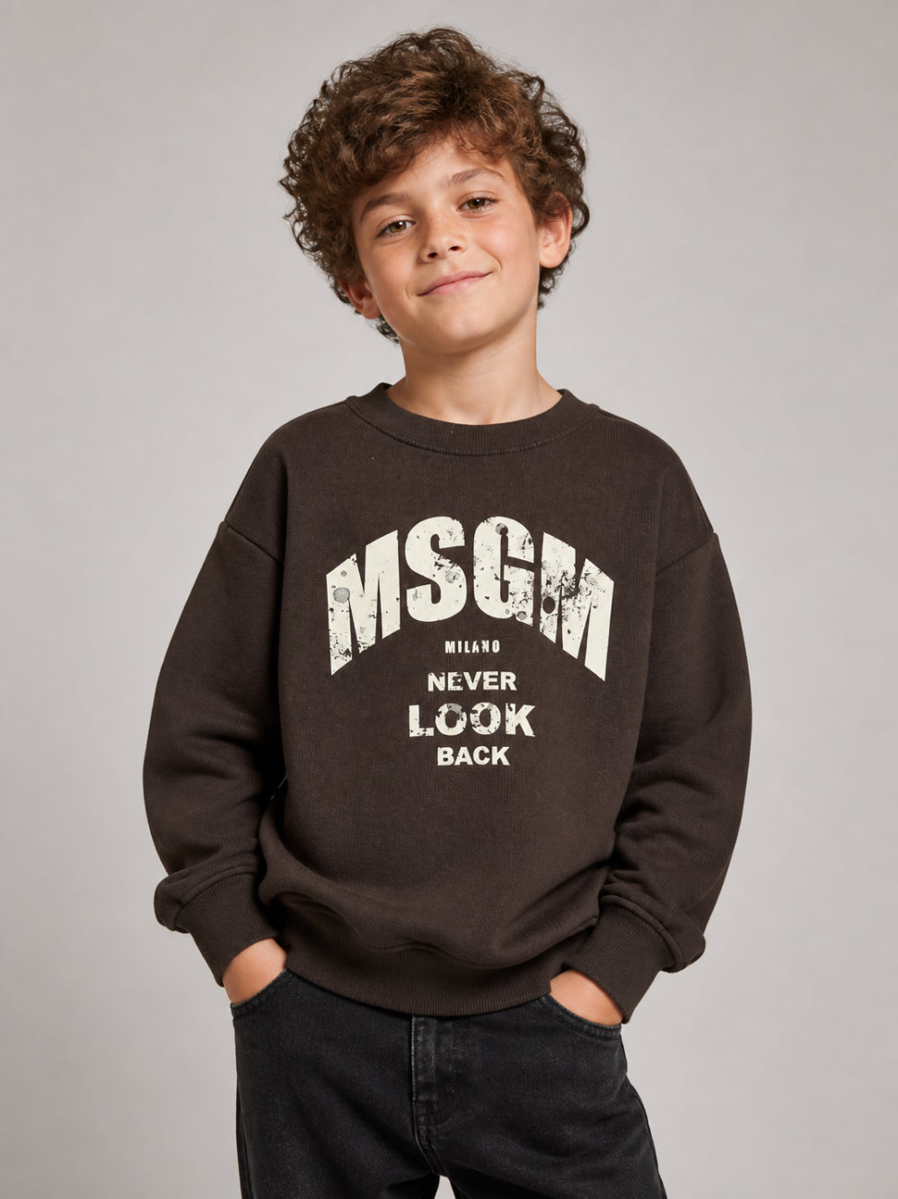 Felpa per bambino Msgm Kids marrone con stampa logo F6MSJBSW319 943 MSGM KIDS