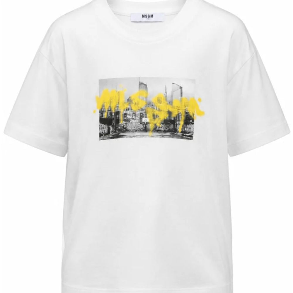 T-shirt per bambino MSGM Kids bianca con stampa grafica F6MSJBTH239 002 MSGM KIDS