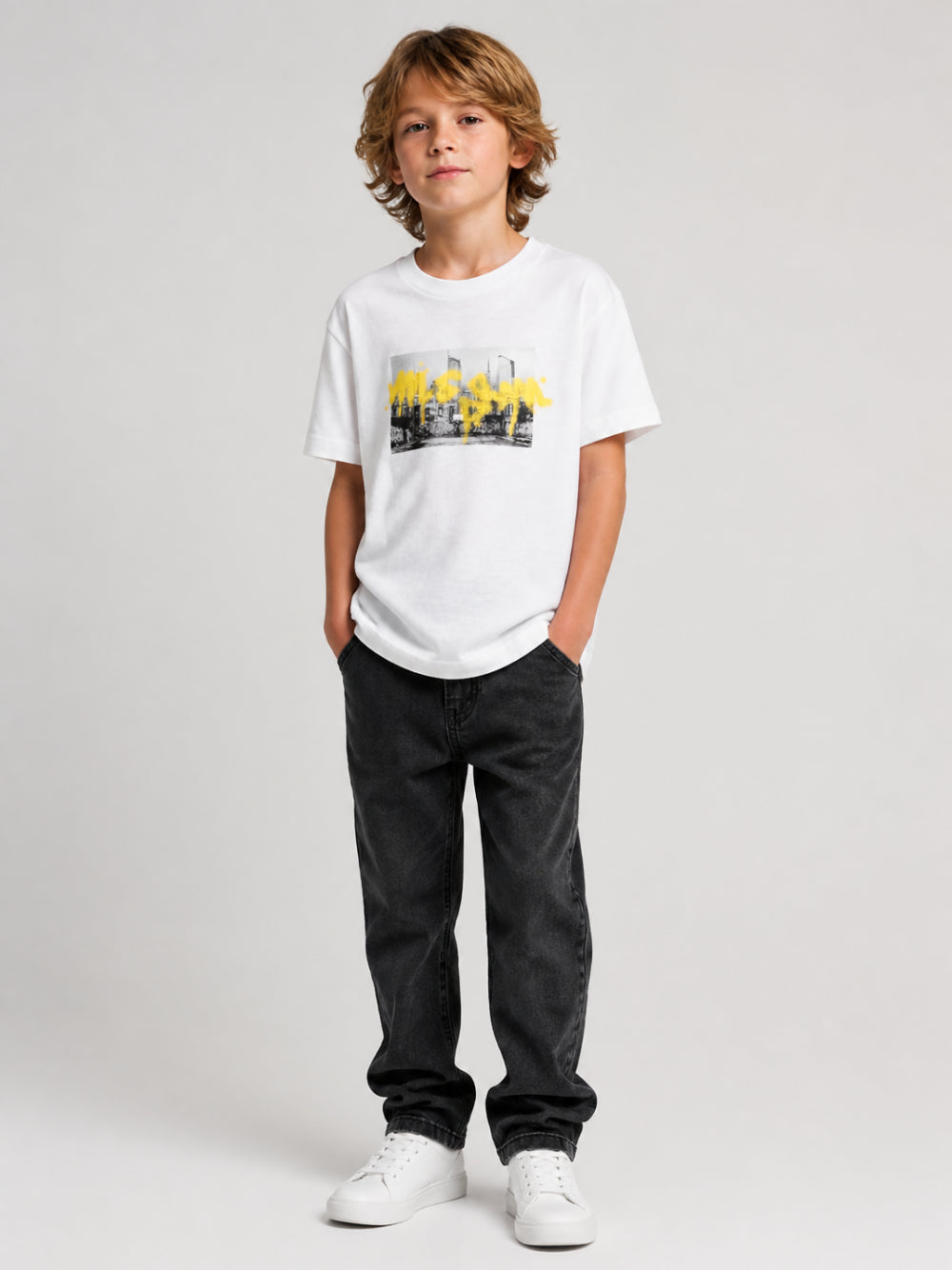 T-shirt per bambino MSGM Kids bianca con stampa grafica F6MSJBTH239 002 MSGM KIDS