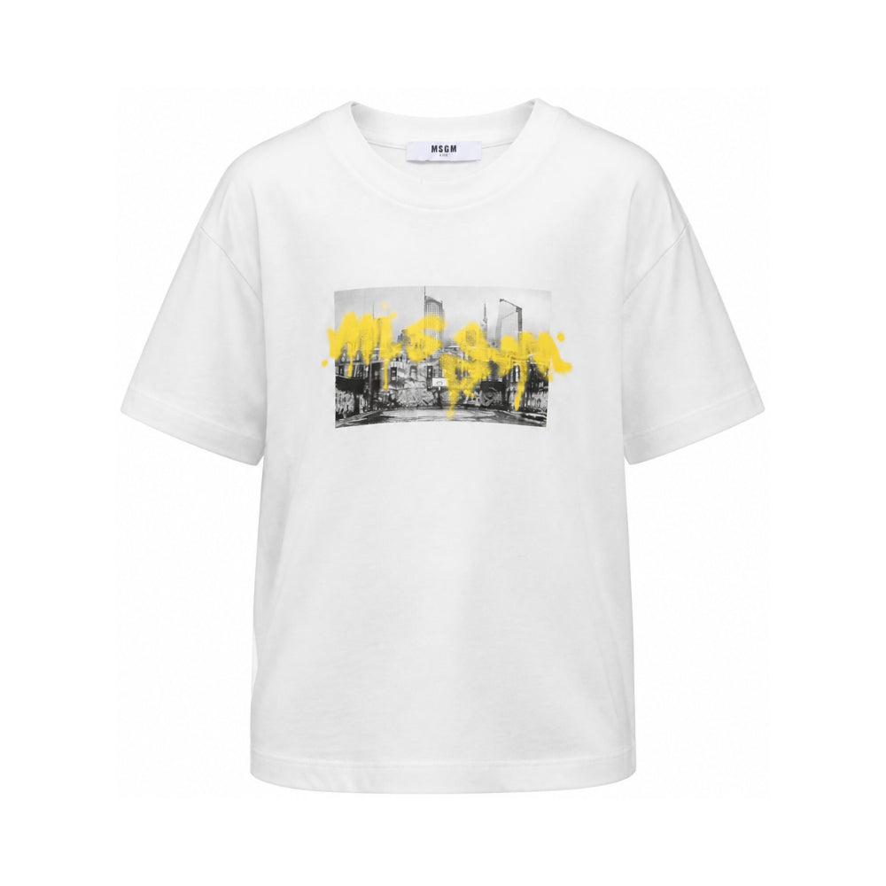 T-shirt per bambino MSGM Kids bianca con stampa grafica F6MSJBTH239 002 MSGM KIDS