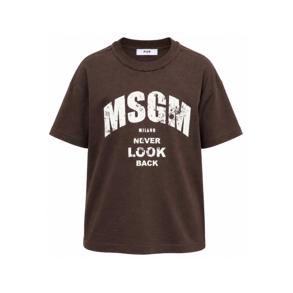 T-shirt per bambino Msgm Kids marrone con stampa logo sul davanti F6MSJBTH321 943 MSGM KIDS