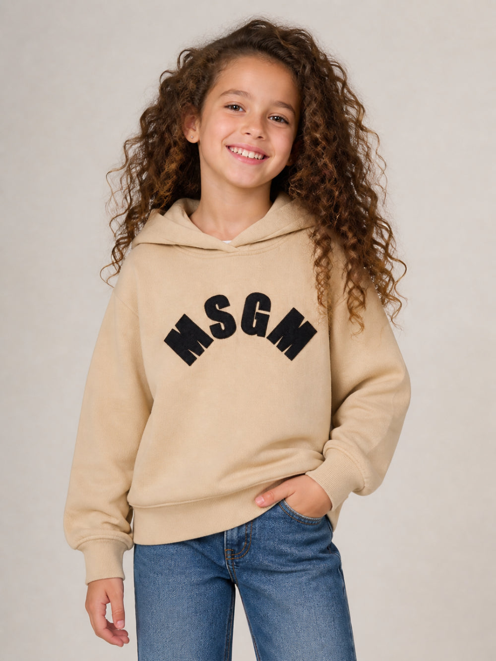 Felpa per bambina Msgm Kids beige con stampa logo sul davanti F6MSJGHS097 MS030 MSGM KIDS