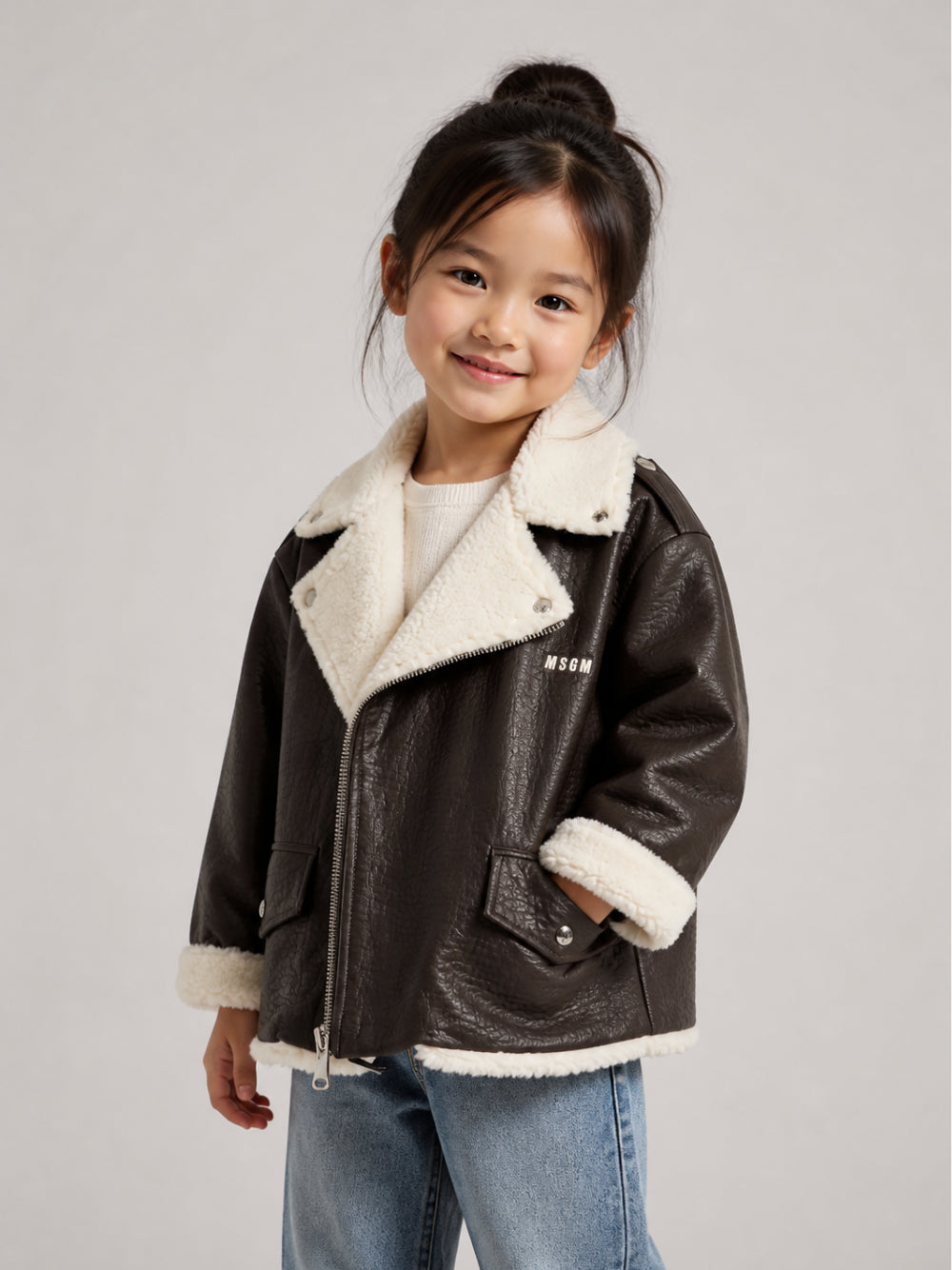 Giacca per bambina Msgm Kids marrone scuro con logo sul davanti F6MSJGJK083 943 MSGM KIDS