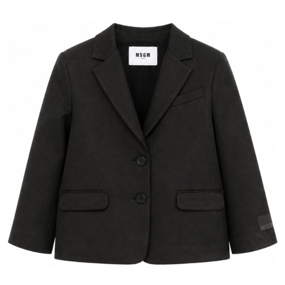 Blazer per bambina MSGM Kids nero con patch logo applicato F6MSJGJK100 110 MSGM KIDS