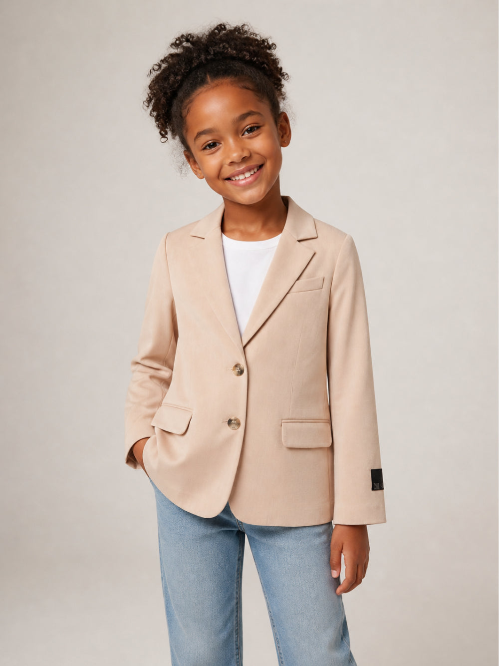 Giacca per bambina MSGM Kids beige con chiusura frontale con bottoni F6MSJGJK100 MS030 MSGM KIDS