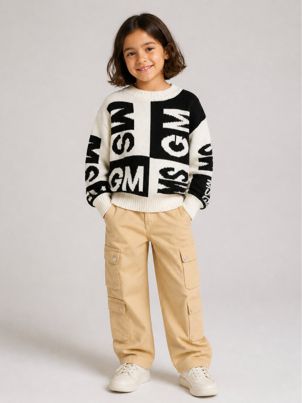 Pantaloni cargo per bambina MSGM Kids beige con logo ricamato F6MSJGPA055 MS030 MSGM KIDS