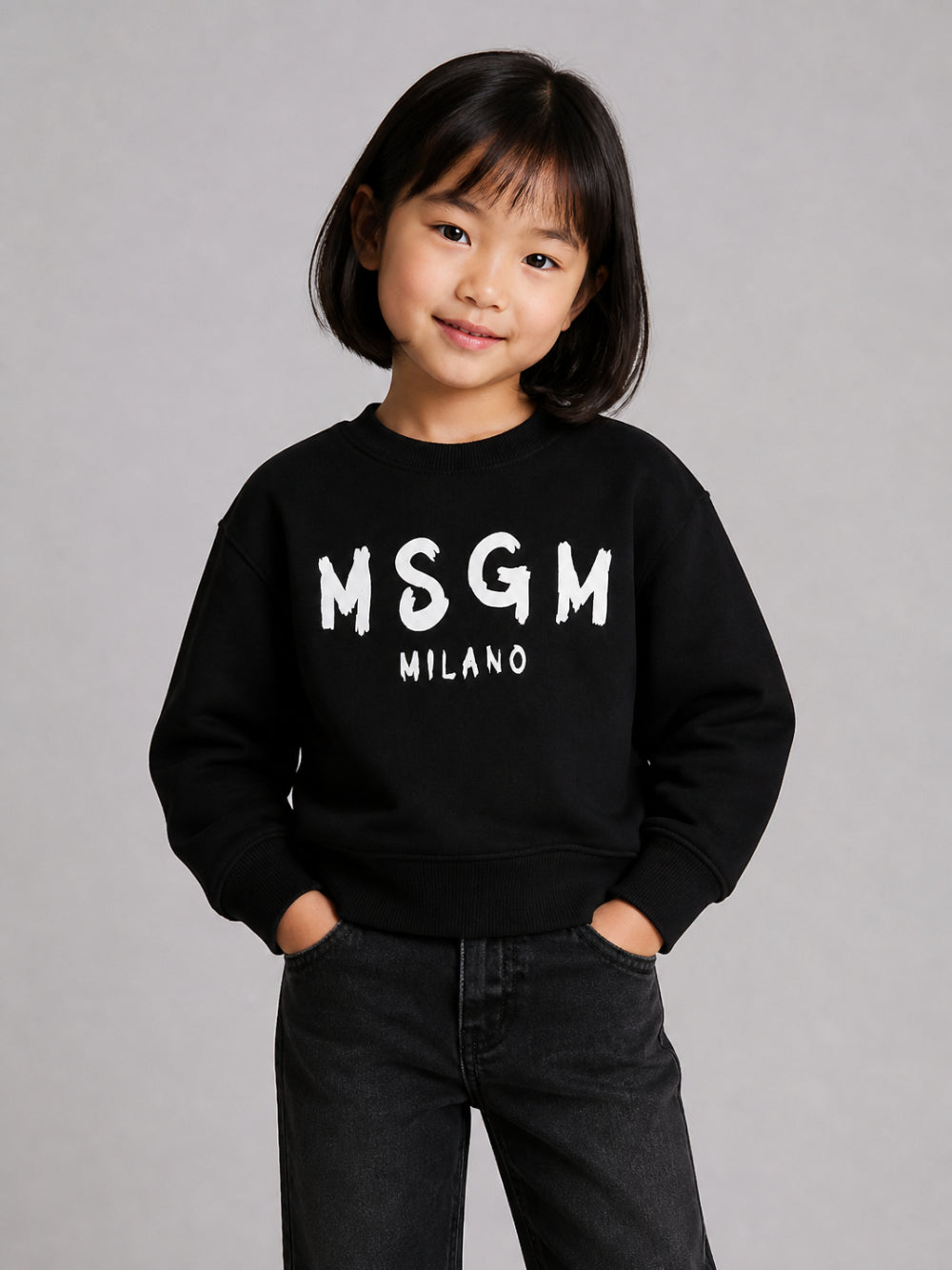Felpa per bambina MSGM Kids nera con logo sul davanti F6MSJGSW047 110 MSGM KIDS
