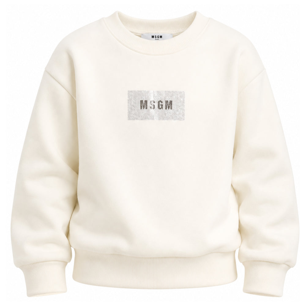 Felpa per bambina MSGM Kids bianca con logo con glitter F6MSJGSW208 013 MSGM KIDS
