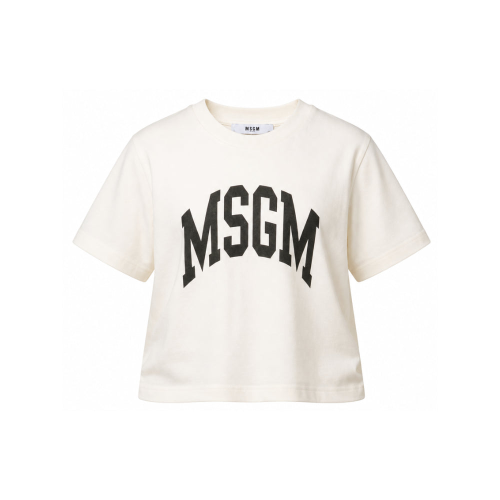 T-shirt per bambina MSGM Kids bianca con design crop F6MSJGTH042 013 MSGM KIDS