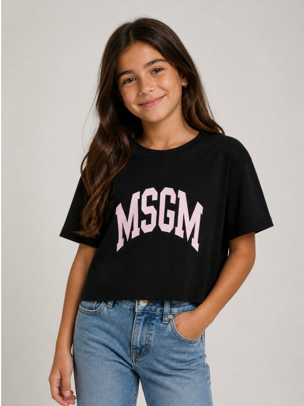 T-shirt per bambina MSGM Kids nera con stampa grafica F6MSJGTH042 110 MSGM KIDS