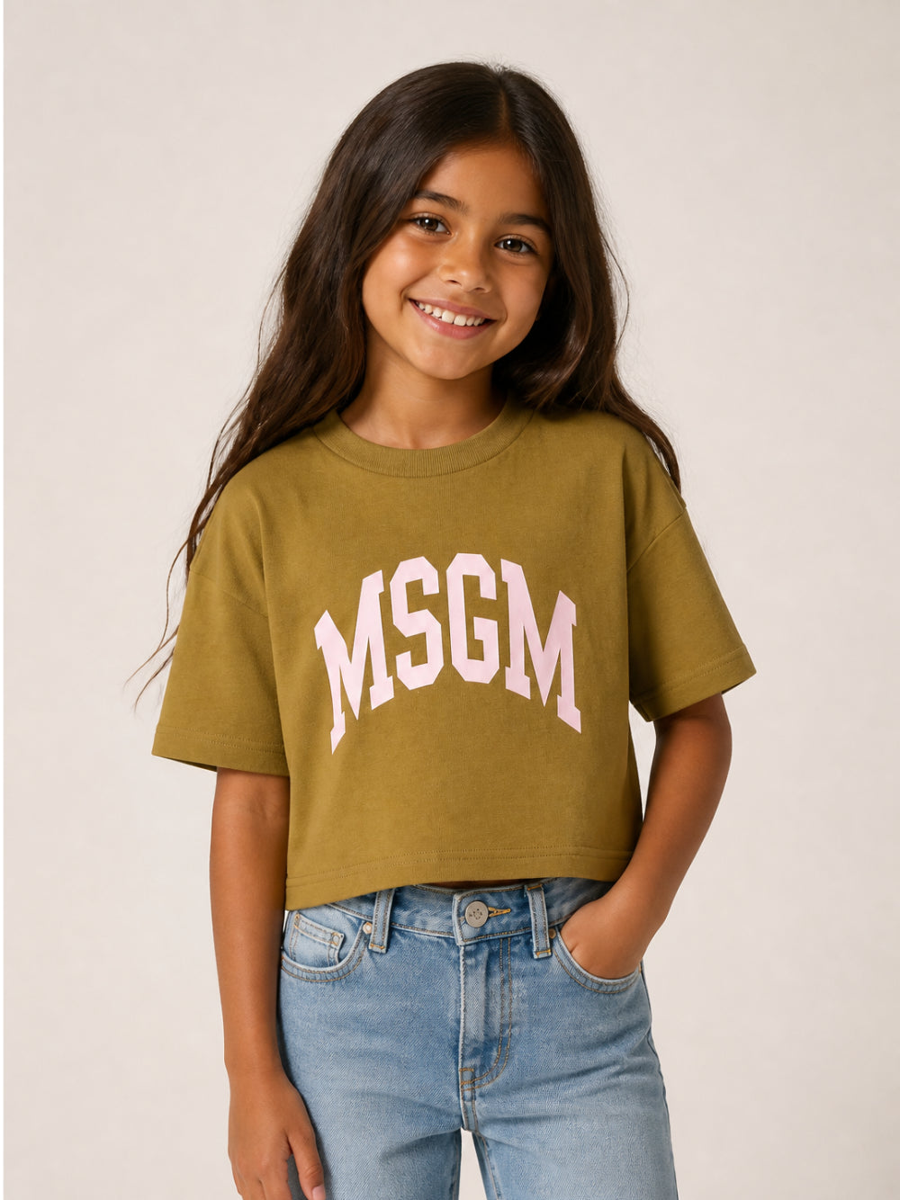 T-shirt per bambina MSGM Kids verde con design crop F6MSJGTH042 MS089 MSGM KIDS