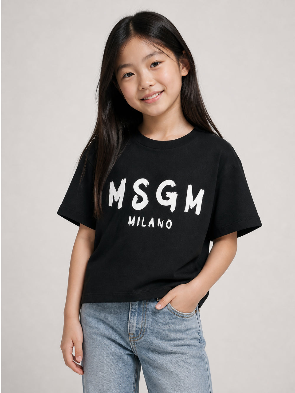 T-shirt per bambina MSGM Kids nera con stampa grafica logo F6MSJGTH046 110 MSGM KIDS