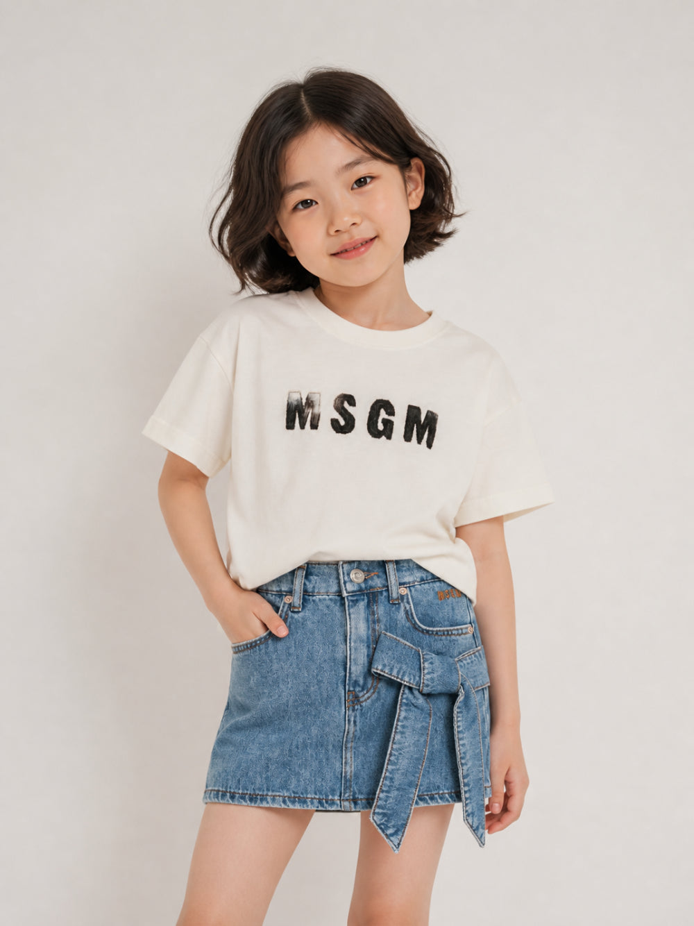 T-shirt per bambina MSGM Kids beige con patch logo F6MSJGTH067 013 MSGM KIDS