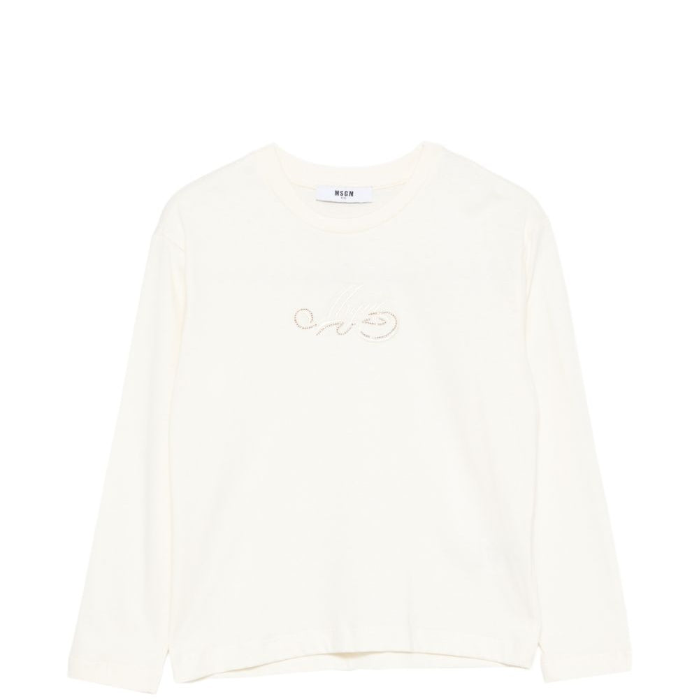 T-shirt per bambina MSGM Kids bianca avorio a maniche lunghe F6MSJGTH088 013 MSGM KIDS