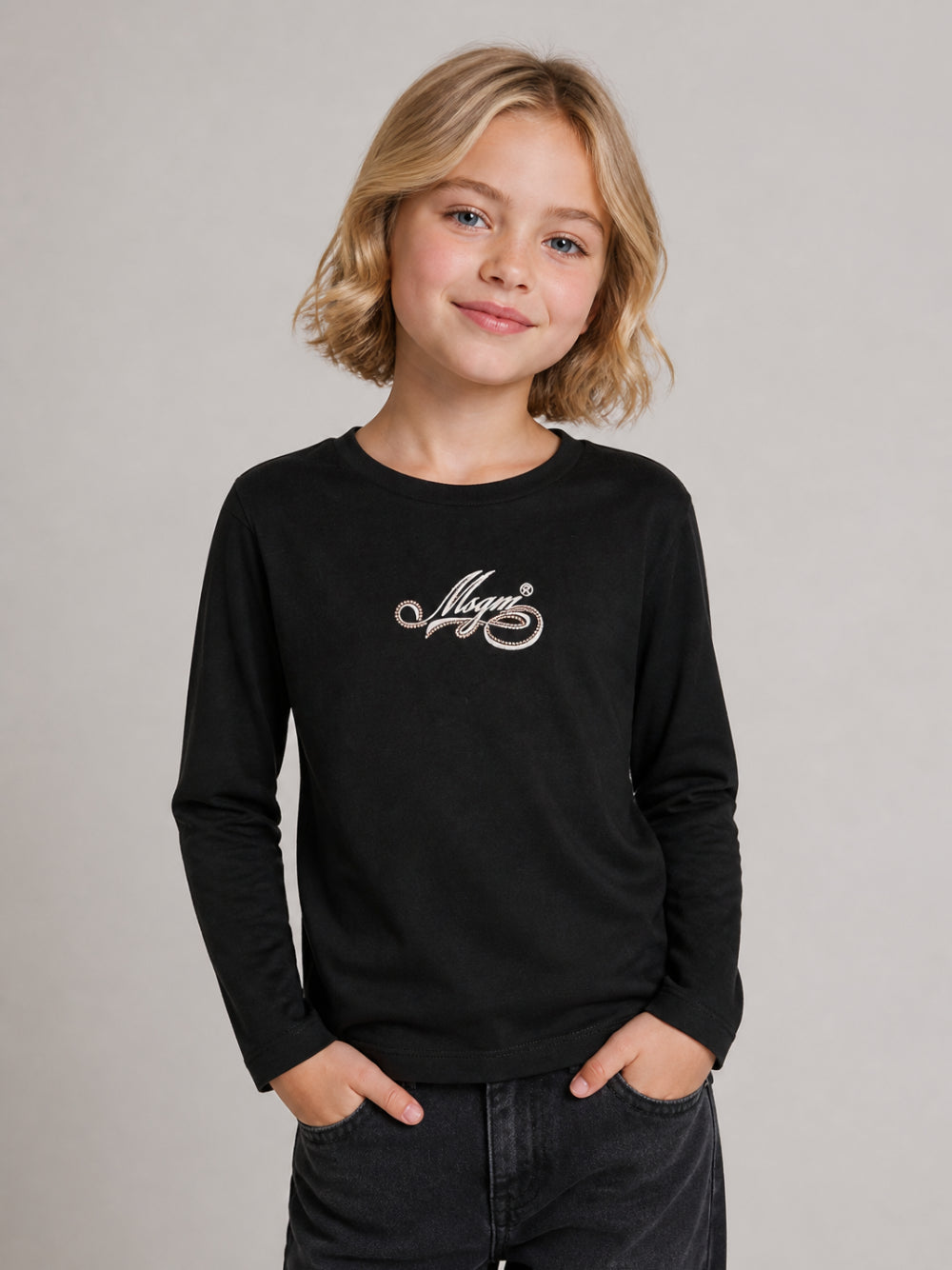 T-shirt per bambina MSGM Kids nero a maniche lunghe F6MSJGTH088 110 MSGM KIDS
