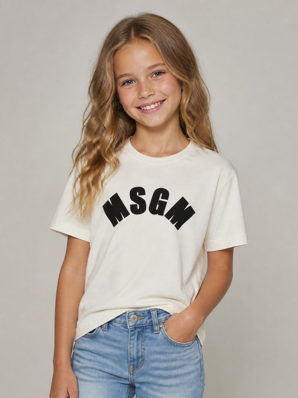 T-shirt per bambina MSGM Kids bianca con patch logo F6MSJGTH096 013/05 MSGM KIDS