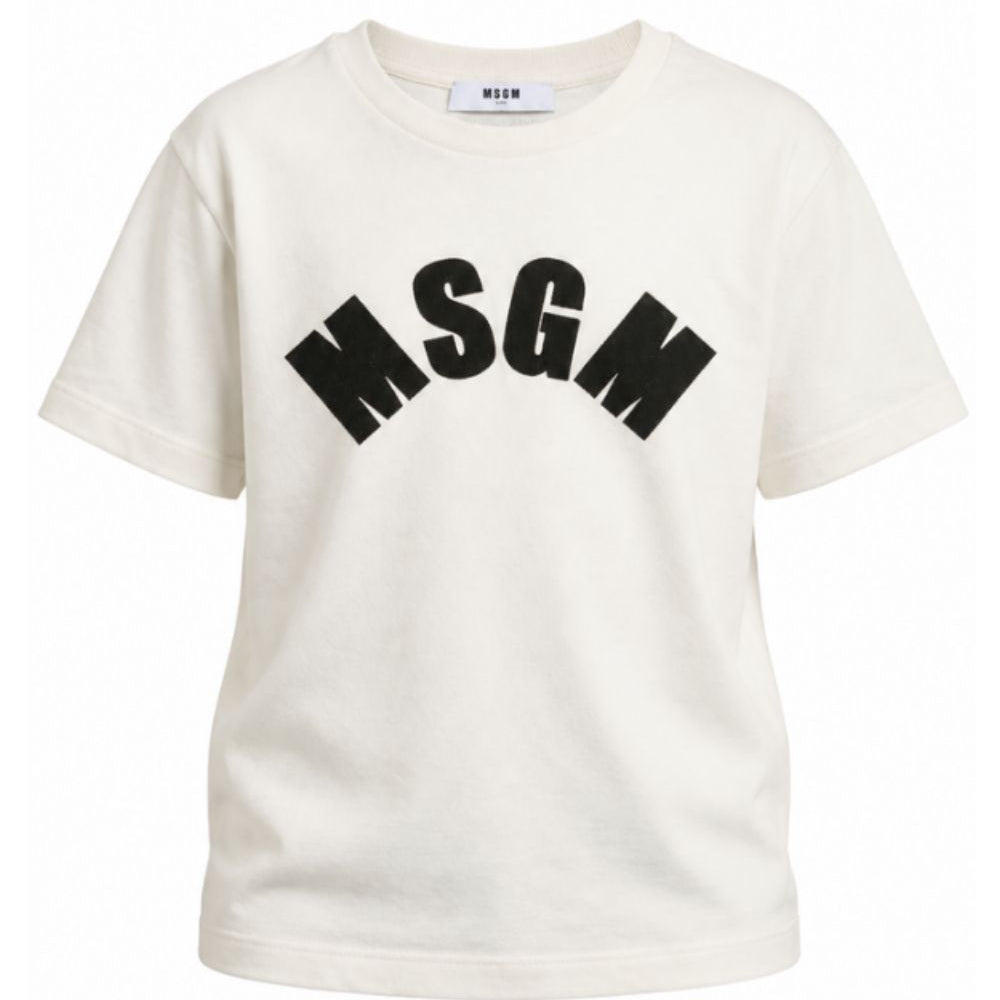 T-shirt per bambina MSGM Kids bianca con patch logo F6MSJGTH096 013/05 MSGM KIDS