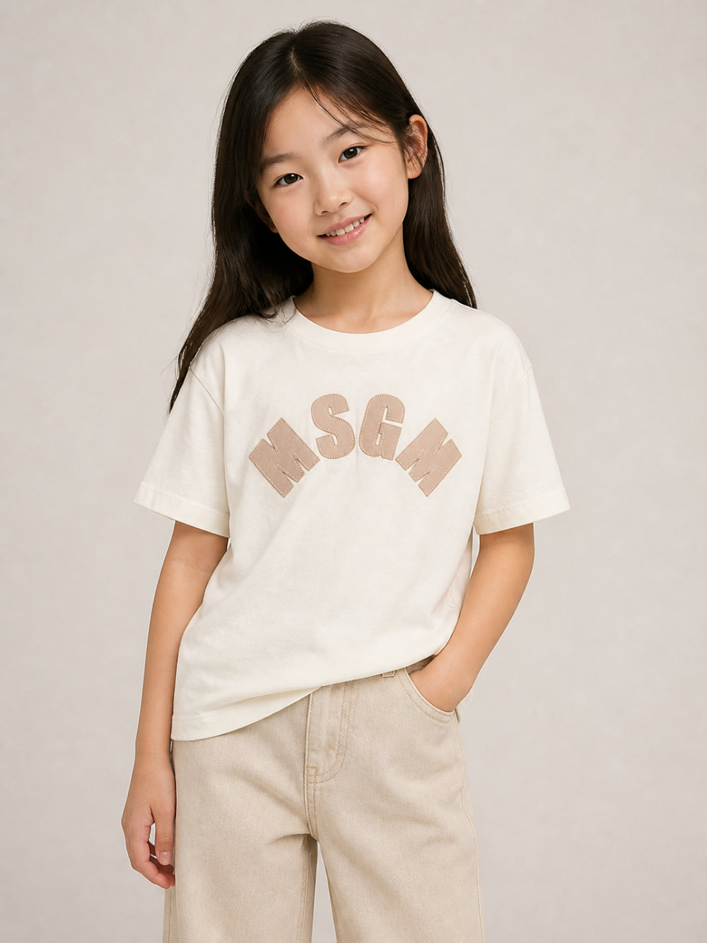 T-shirt per bambina MSGM Kids bianca con patch logo F6MSJGTH096 MS059 MSGM KIDS