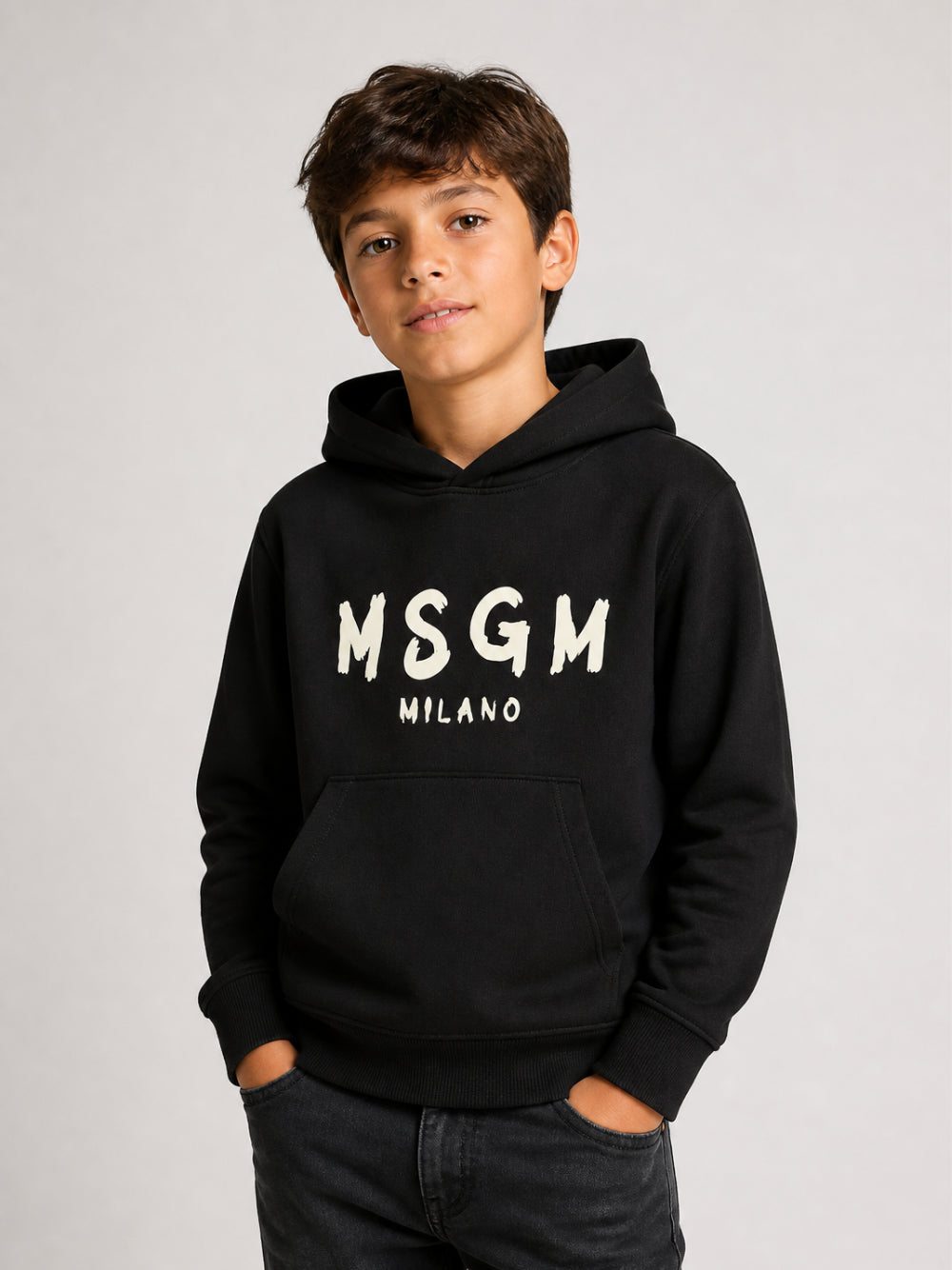 Felpa per bambino MSGM Kids nera con logo sul davanti F6MSJUHS011 943 MSGM KIDS