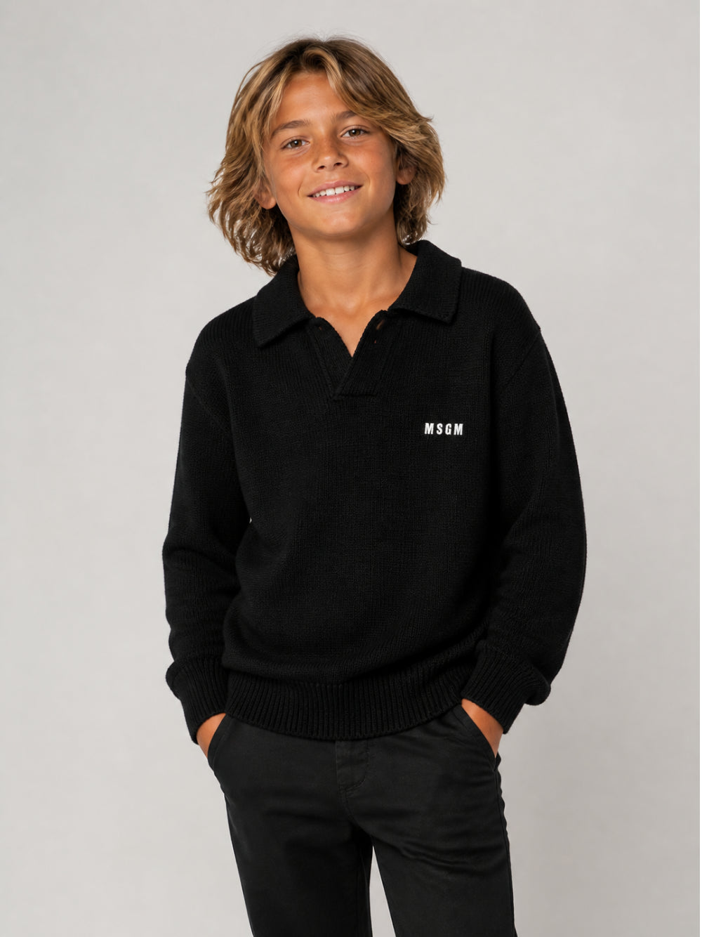 Maglione per bambino MSGM Kids nero con scollo a V F6MSJUJP326 110 MSGM KIDS