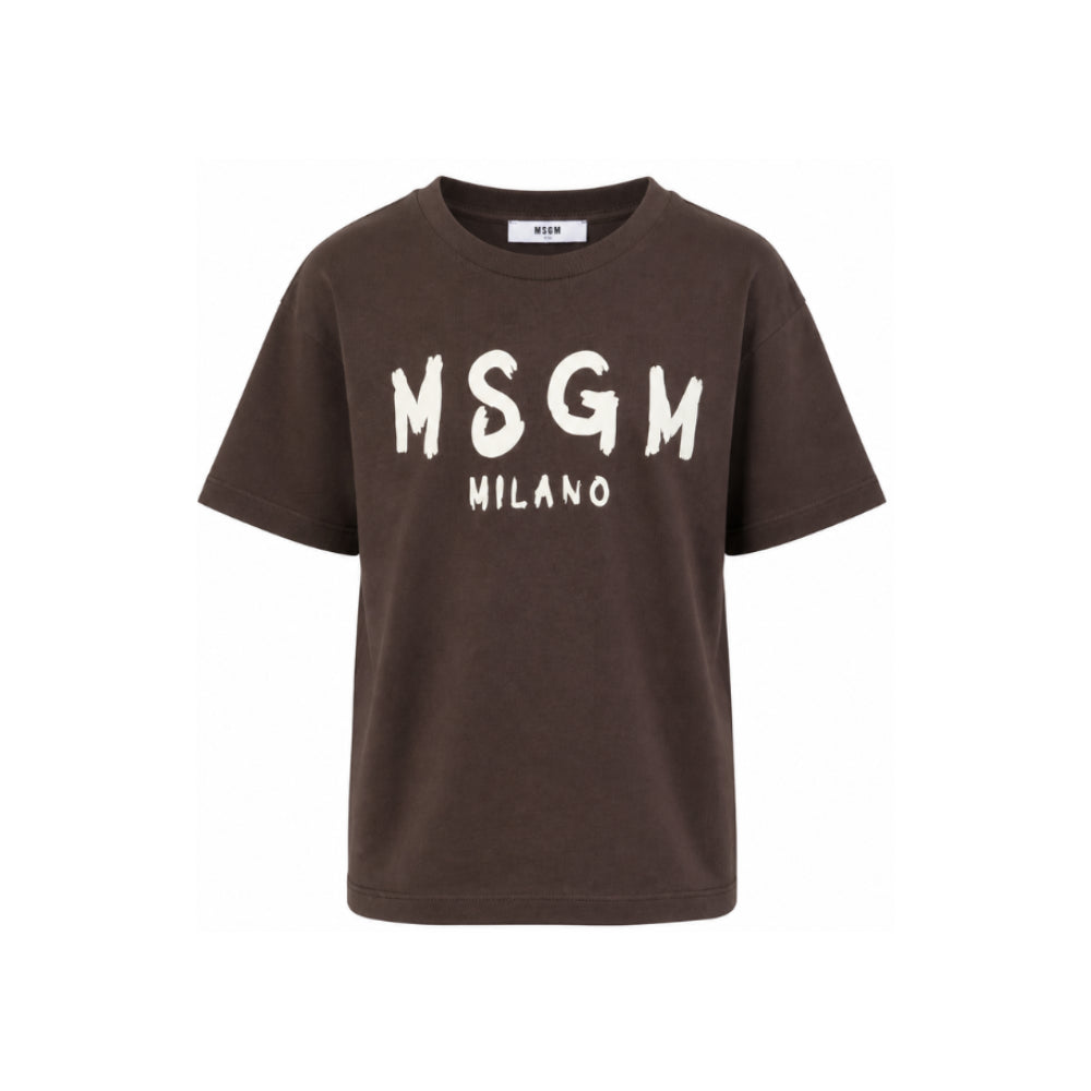 T-shirt per bambini MSGM Kids marrone con stampa grafica logo F6MSJUTH010 943 MSGM KIDS