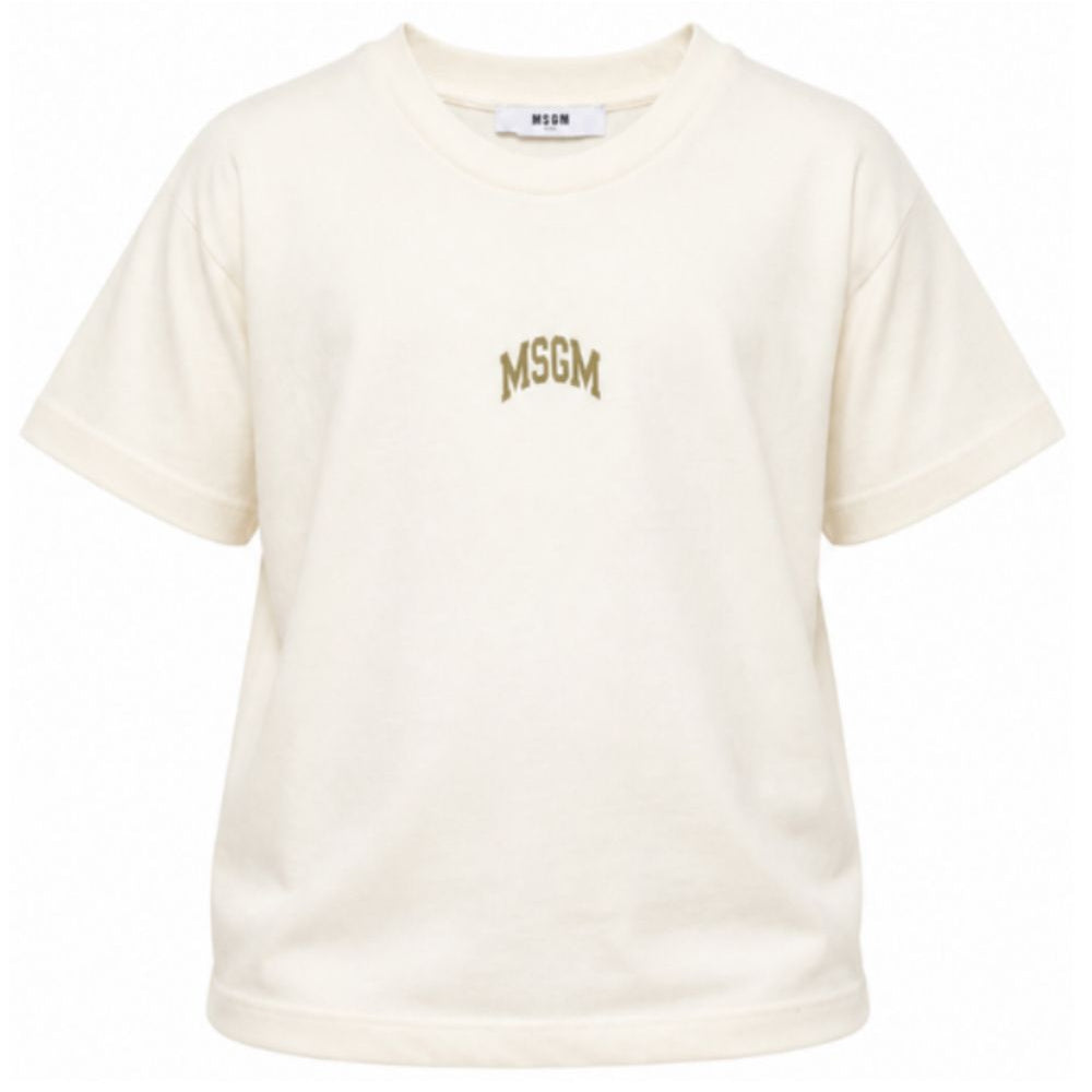 T-shirt per bambini MSGM Kids bianco avorio con stampa del logo F6MSJUTH027 013 MSGM KIDS