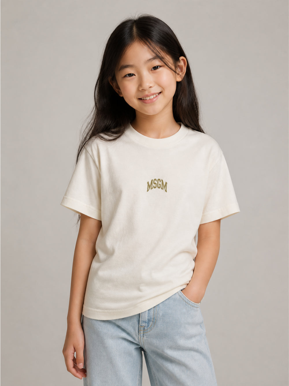 T-shirt per bambini MSGM Kids bianco avorio con stampa del logo F6MSJUTH027 013 MSGM KIDS
