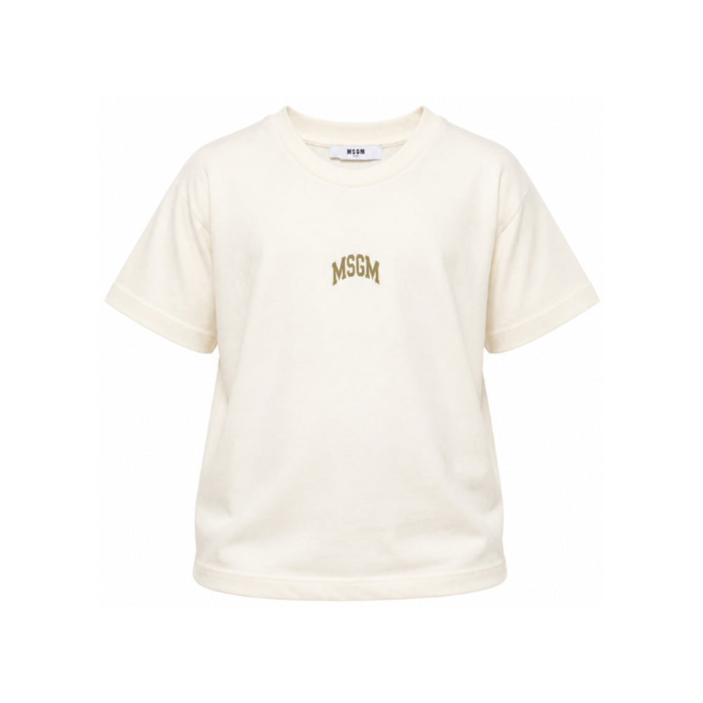T-shirt per bambini MSGM Kids bianco avorio con stampa del logo F6MSJUTH027 013 MSGM KIDS