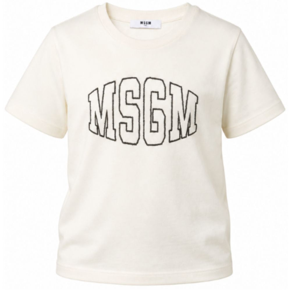 T-shirt per bambini MSGM Kids bianco avorio con logo sul davanti F6MSJUTH038 013 MSGM KIDS