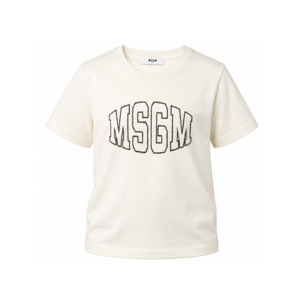 T-shirt per bambini MSGM Kids bianco avorio con logo sul davanti F6MSJUTH038 013 MSGM KIDS