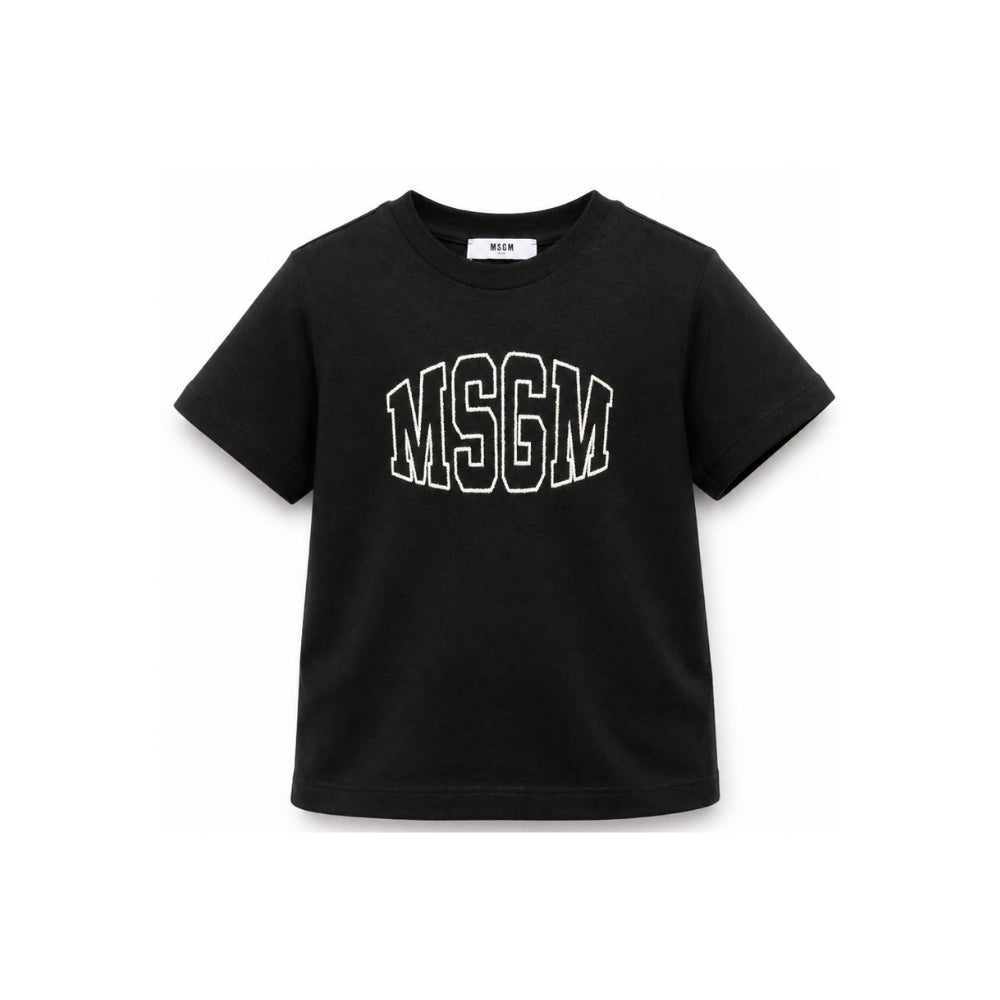 T-shirt per bambini MSGM Kids nera con logo ricamato F6MSJUTH038 110 MSGM KIDS
