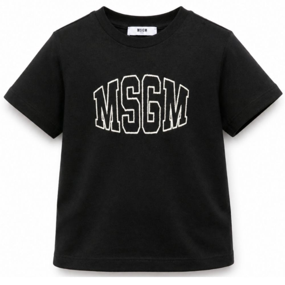T-shirt per bambini MSGM Kids nera con logo ricamato F6MSJUTH038 110 MSGM KIDS