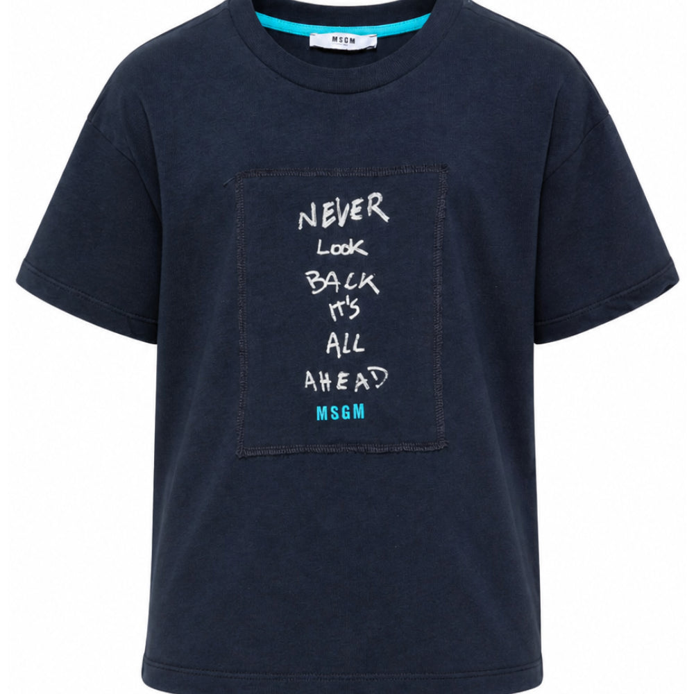 T-shirt per bambino MSGM Kids blu con applicazione sul davanti F6MSJUTH195 MS032 MSGM KIDS