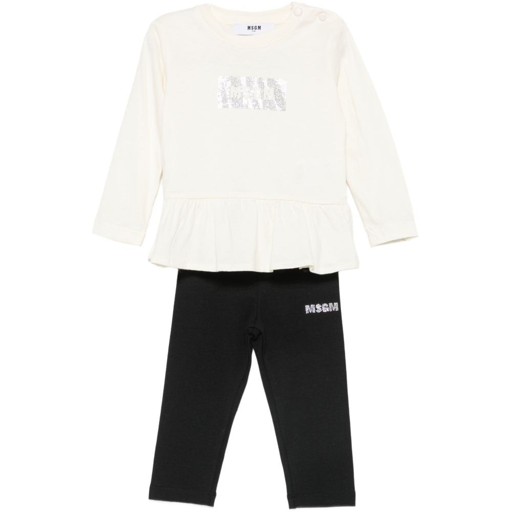Completo per neonata MSGM Kids bianco e nero con logo sul davanti F6MSNGTL328 013/05 MSGM KIDS