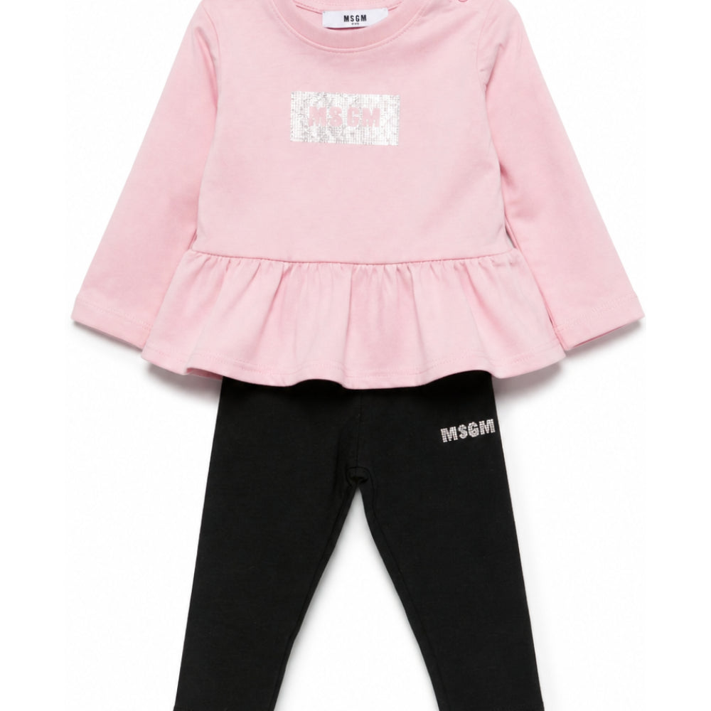 Completo per neonata MSGM Kids rosa e nero con logo sul davanti F6MSNGTL328 MS100 MSGM KIDS
