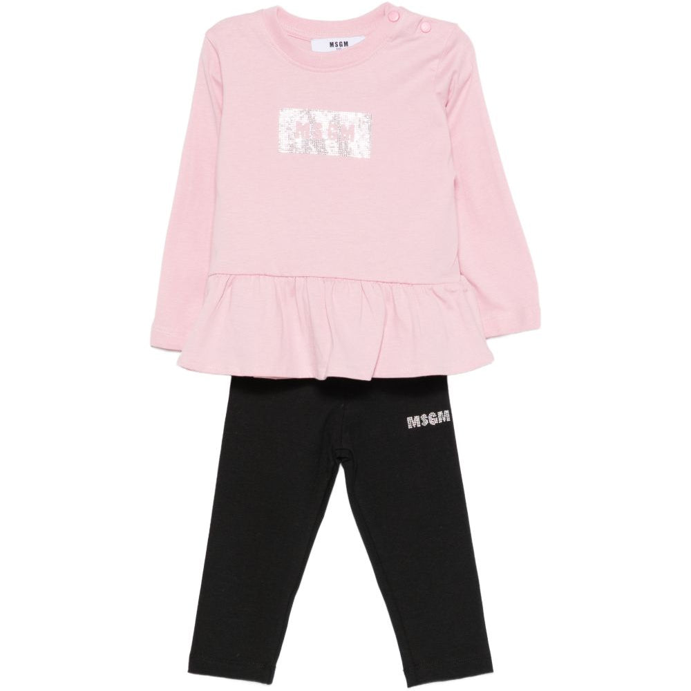 Completo per neonata MSGM Kids rosa e nero con logo sul davanti F6MSNGTL328 MS100 MSGM KIDS