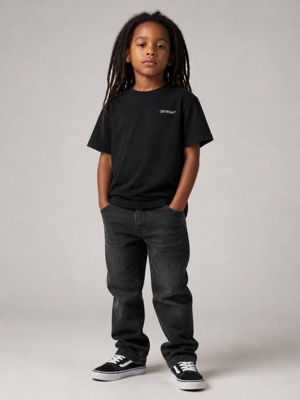T-shirt per bambino Off White Kids nera con vestibilità oversize 44BAA019F26J004 BLACK OFF WHITE KIDS
