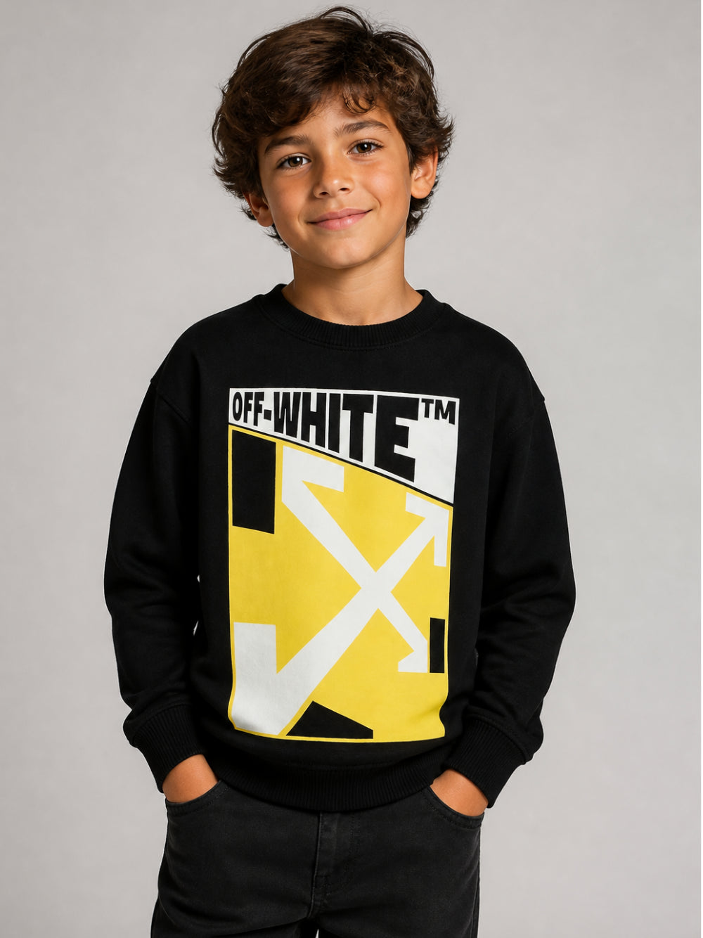 Felpa per bambino Off-White Kids nera con stampa grafica sul davanti 44BBA001F26F002 BLACK OFF WHITE KIDS