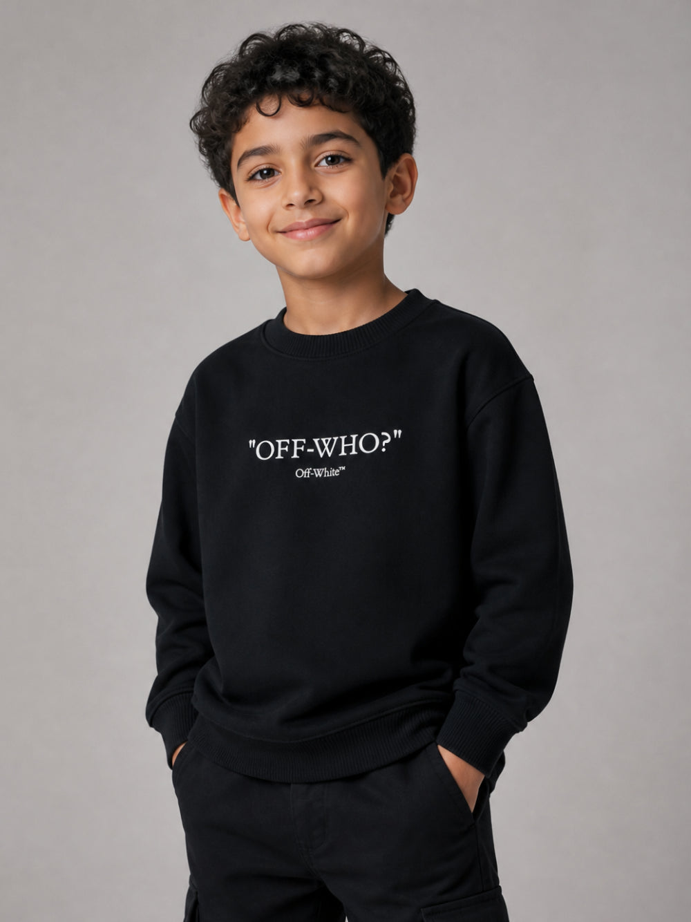 Felpa per bambino Off-White Kids nera con stampa grafica "Off-Who?" 44BBA001F26F003 BLACK OFF WHITE KIDS