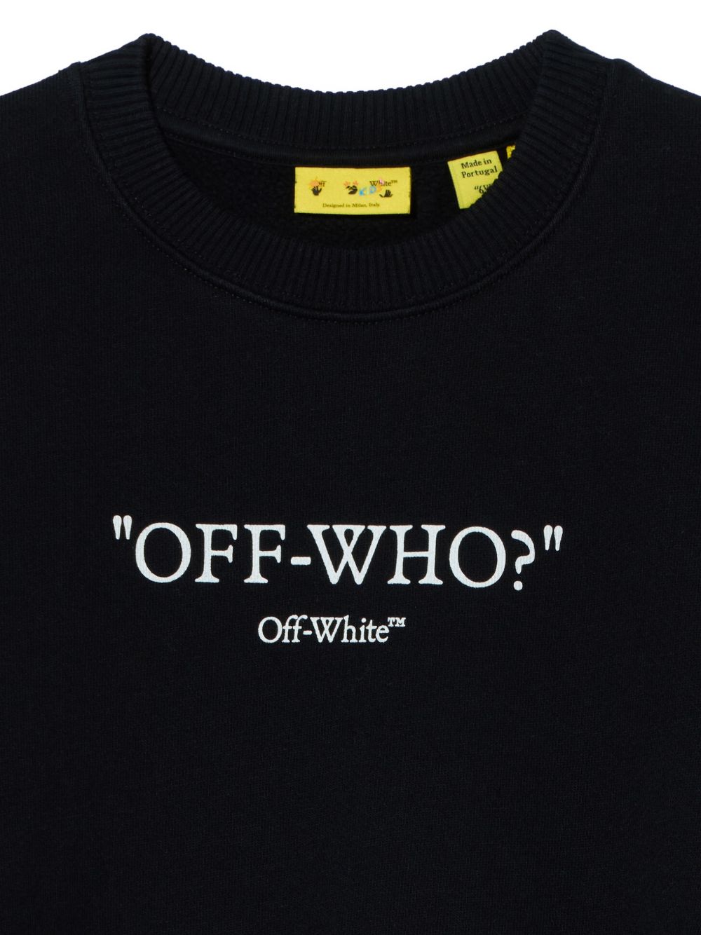 Felpa per bambino Off-White Kids nera con stampa grafica "Off-Who?" 44BBA001F26F003 BLACK OFF WHITE KIDS