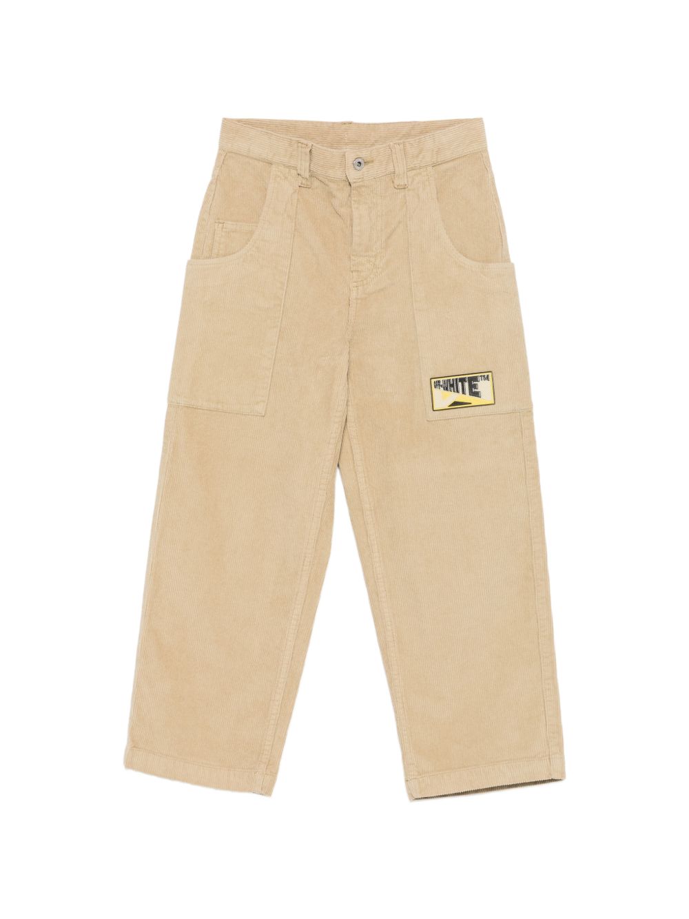 Pantaloni in velluto per bambino Off-White Kids beige con toppa con logo 44BCF00CF26F001 CORNSTALK OFF WHITE KIDS
