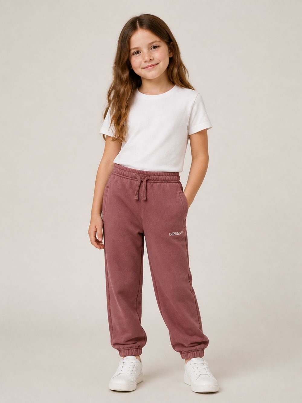 Pantalone per bambina Off White Kids rosso con stampa Diagonals sul retro 44BCH001F26F001 RED OFF WHITE KIDS