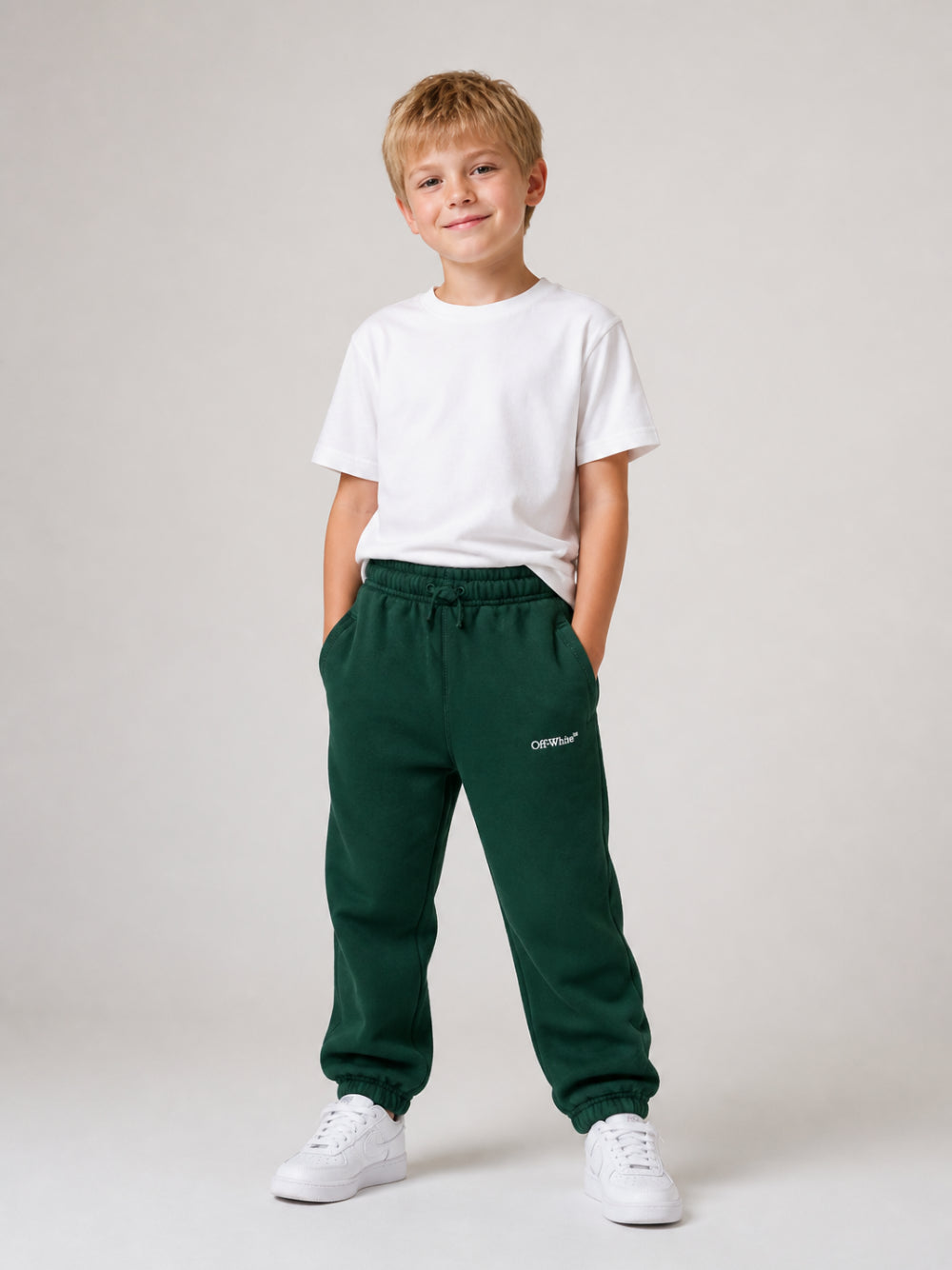 Pantatuta per bambino Off-White Kids verde con stampa logo 44BCH001F26F002 PINE OFF WHITE KIDS