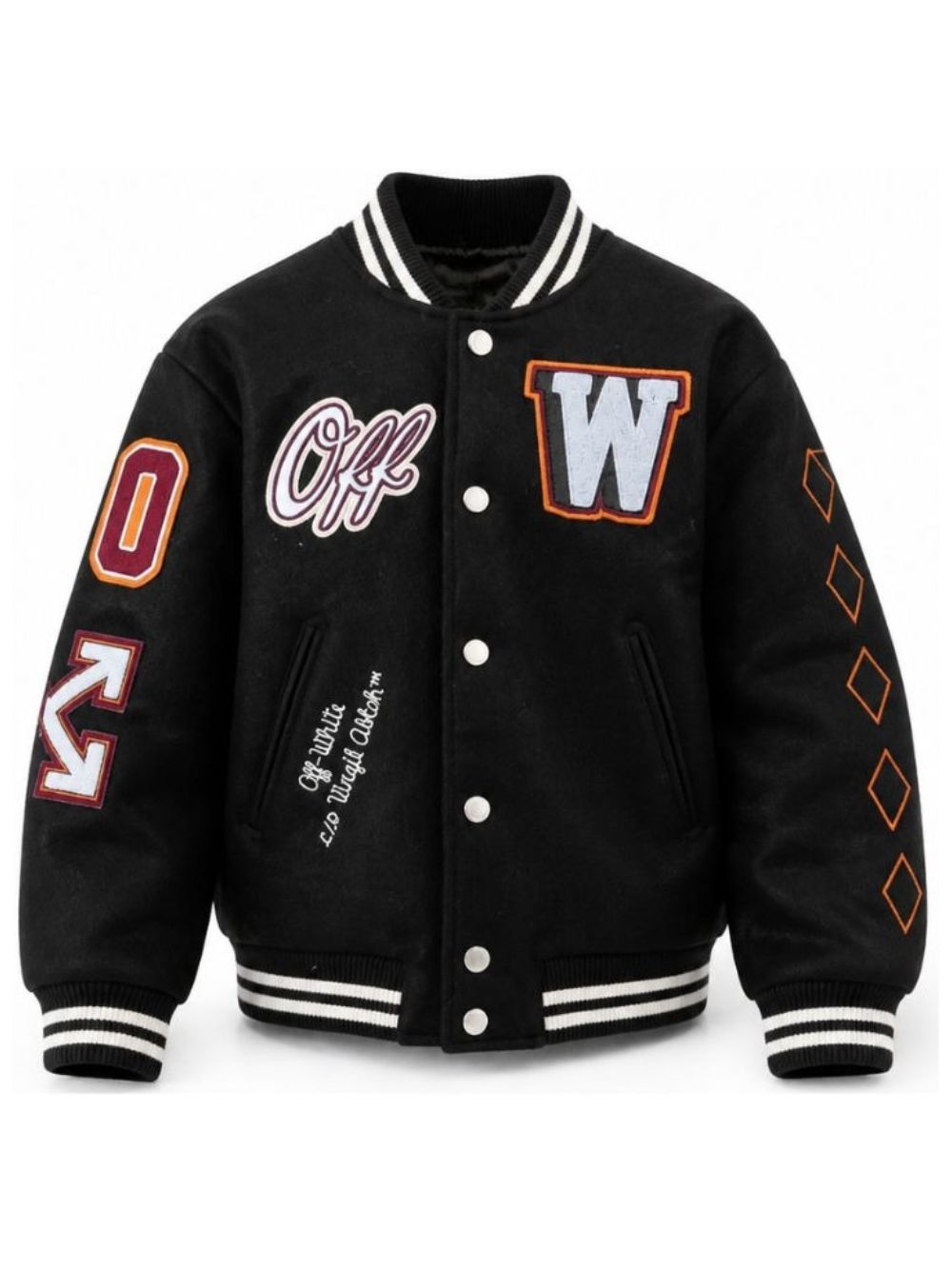 Giubbino per bambino Off-White Kids nero con toppa con logo sul davanti 44BEH001F26F001 BLACK OFF WHITE KIDS