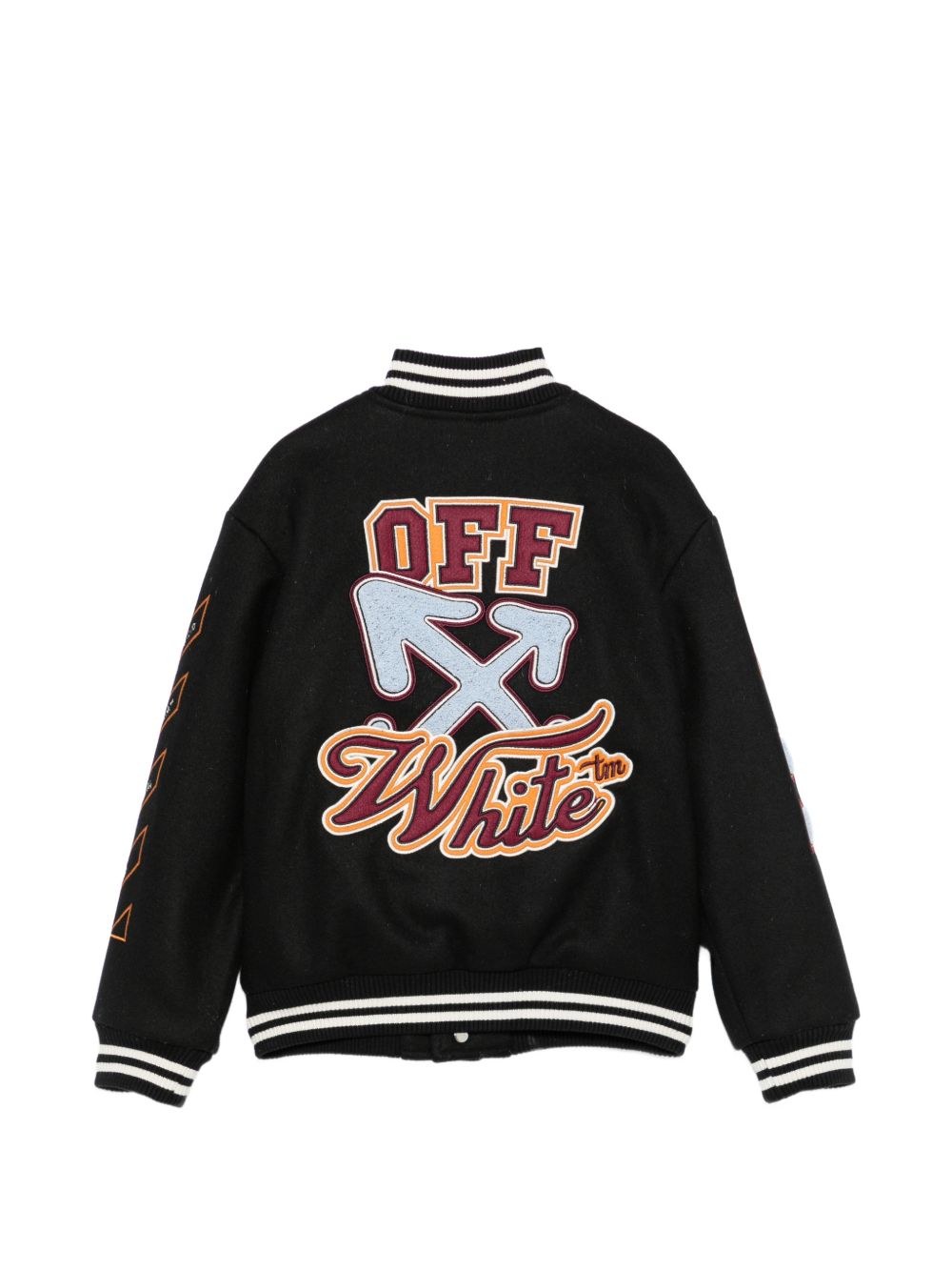Giubbino per bambino Off-White Kids nero con toppa con logo sul davanti 44BEH001F26F001 BLACK OFF WHITE KIDS