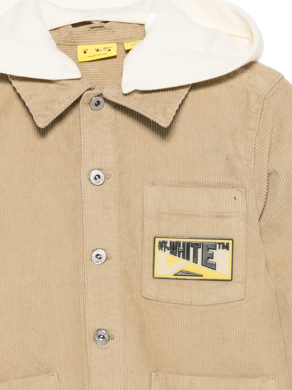 Giacca in velluto per bambino Off-White Kids beige con cappuccio 44BES002F26F001 CORNSTALK OFF WHITE KIDS