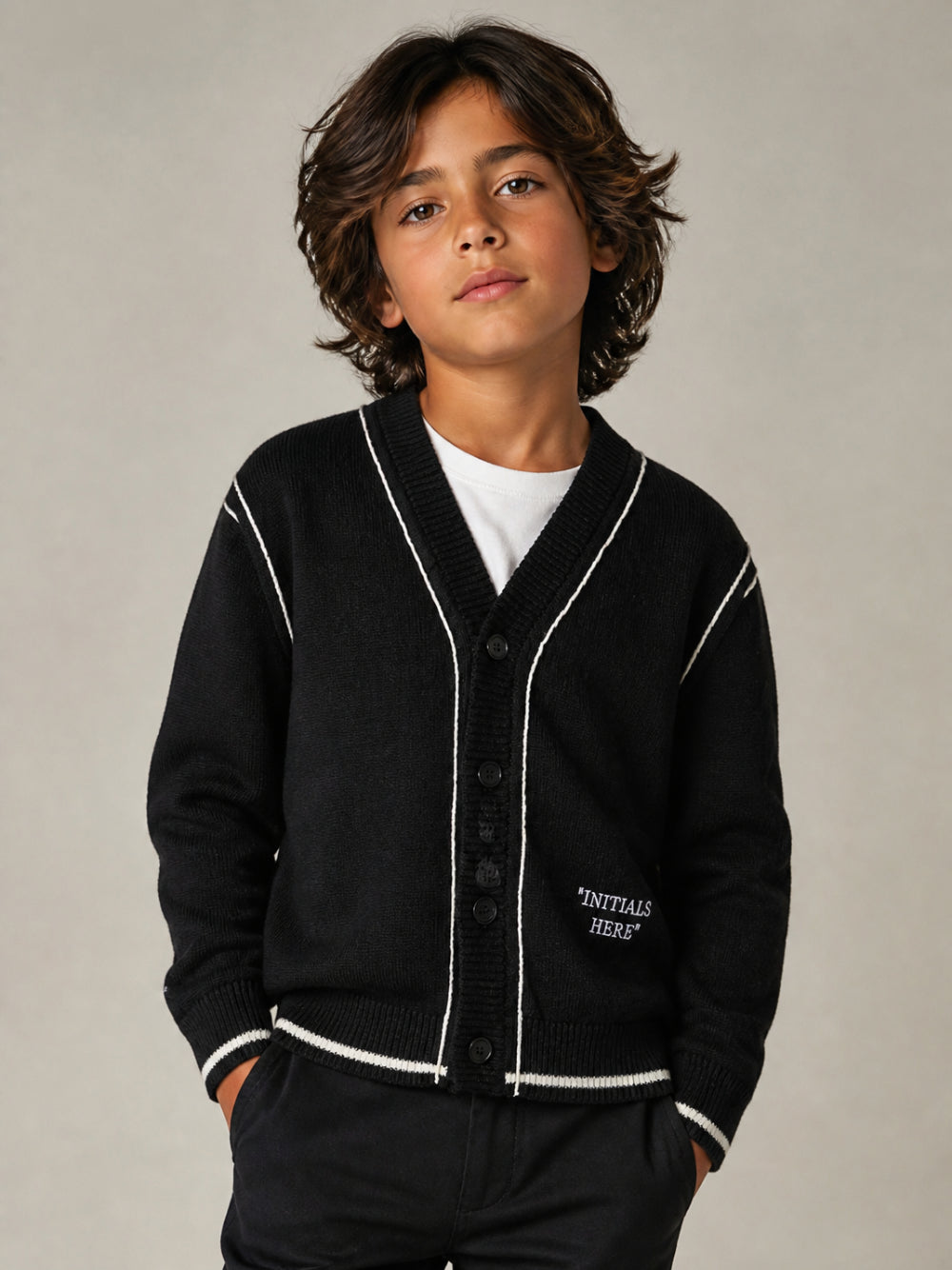 Cardigan per bambino Off White Kids nero con bordi a contrasto 44BHB001F26K001 BLACK OFF WHITE KIDS