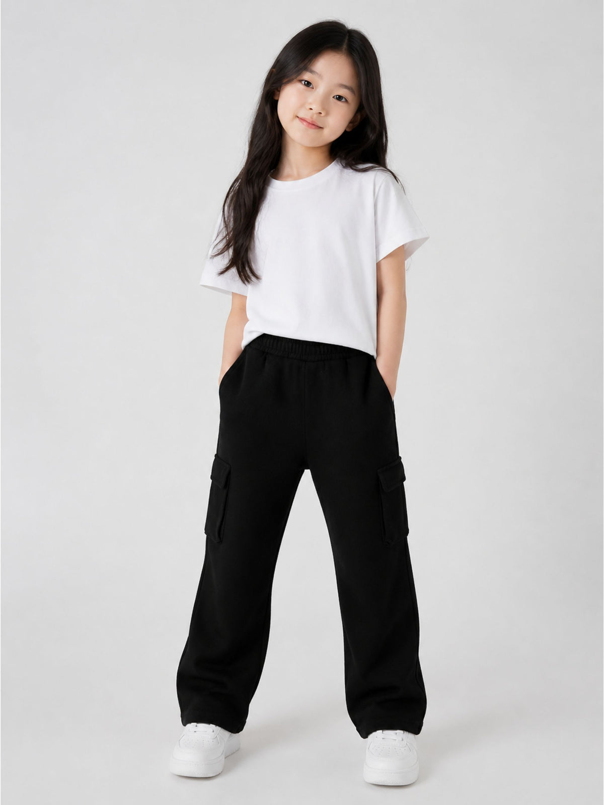 Pantaloni per bambina Off-White Kids neri con logo stampato sul davanti 44GCH00BF26F001 BLACK OFF WHITE KIDS